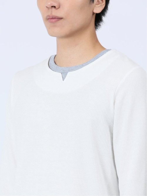 メランジ フェイクキーネック 長袖ニットソー