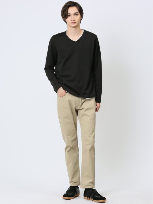 ヘリンボンジャガード フェイクVネック長袖Tシャツ