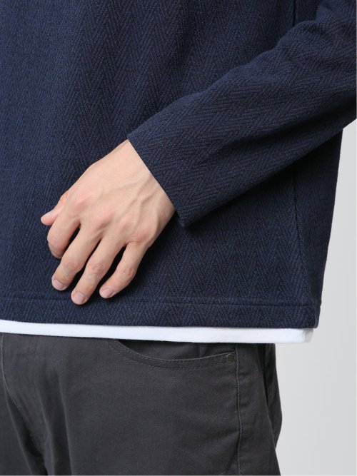 ヘリンボンジャガード フェイクVネック長袖Tシャツ