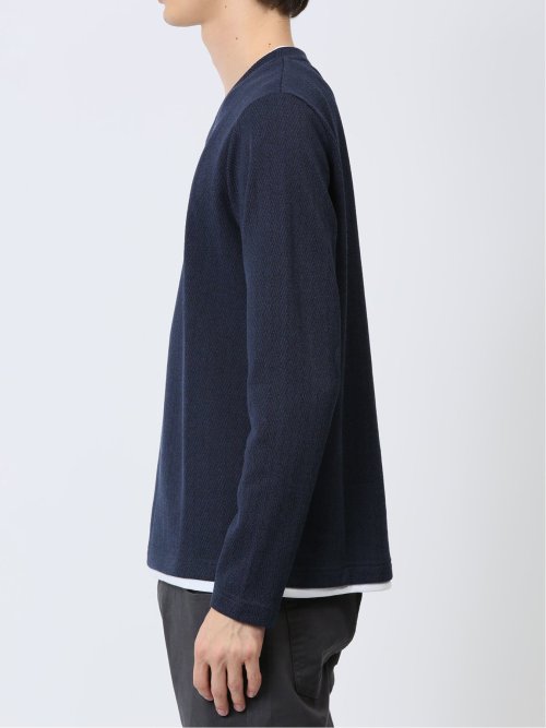 ヘリンボンジャガード フェイクVネック長袖Tシャツ