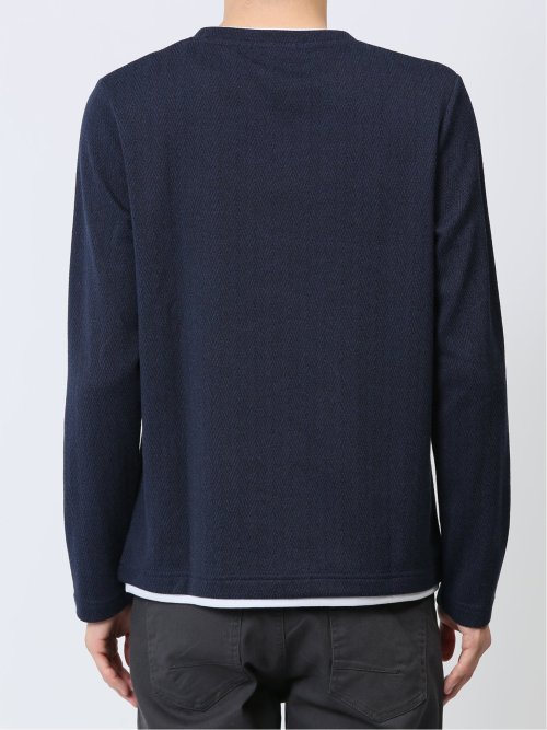 ヘリンボンジャガード フェイクVネック長袖Tシャツ