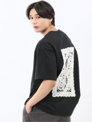 綿天竺 レース刺繍 クルーネック半袖Tシャツ