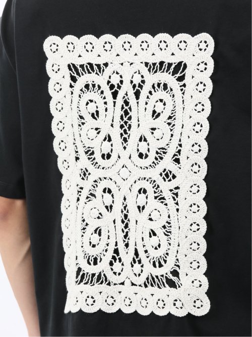 綿天竺 レース刺繍 クルーネック半袖Tシャツ