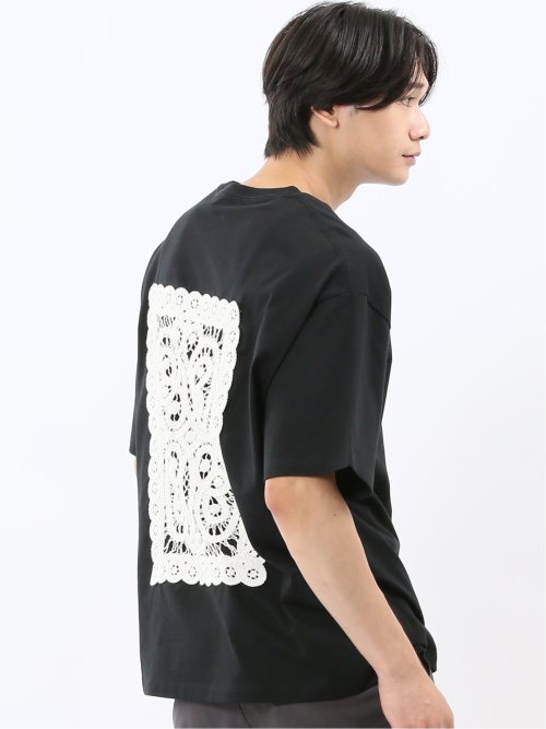 綿天竺 レース刺繍 クルーネック半袖Tシャツ