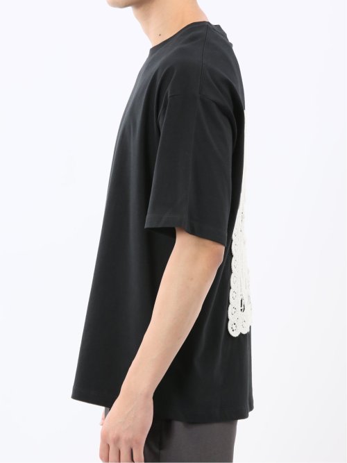 綿天竺 レース刺繍 クルーネック半袖Tシャツ