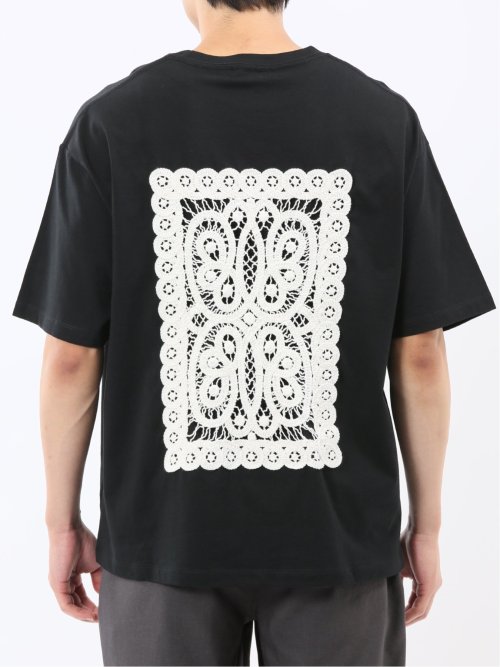 綿天竺 レース刺繍 クルーネック半袖Tシャツ