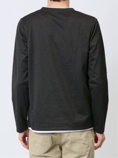 マイクロヘリンボンジャガード Vネック長袖Tシャツ