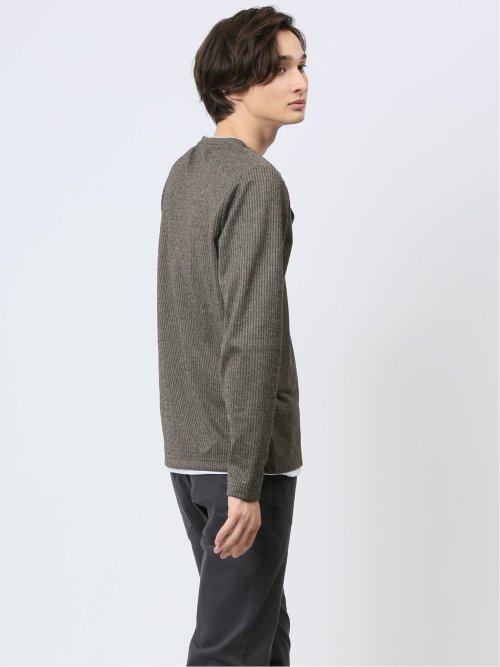 マイクロヘリンボンジャガード Vネック長袖Tシャツ