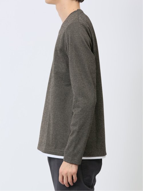 マイクロヘリンボンジャガード Vネック長袖Tシャツ