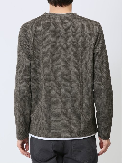 マイクロヘリンボンジャガード Vネック長袖Tシャツ