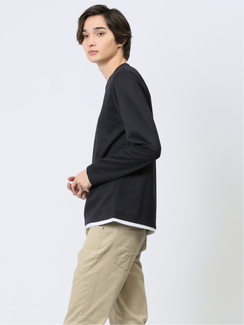 マイクロヘリンボンジャガード Vネック長袖Tシャツ