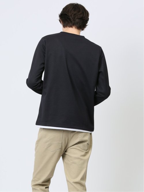 マイクロヘリンボンジャガード Vネック長袖Tシャツ