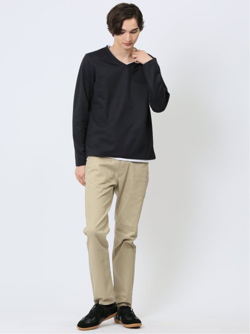 マイクロヘリンボンジャガード Vネック長袖Tシャツ