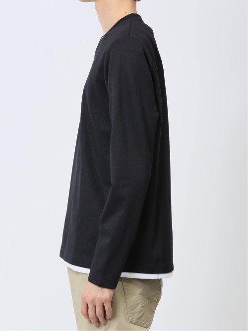 マイクロヘリンボンジャガード Vネック長袖Tシャツ