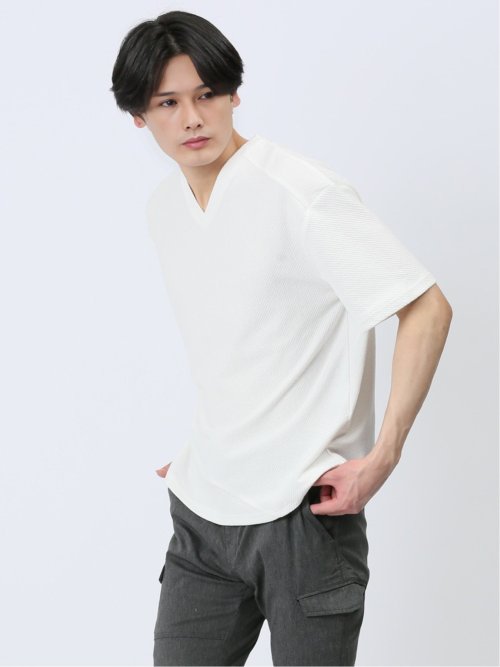ふくれカルゼ Vネック半袖Ｔシャツ