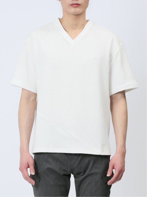 ふくれカルゼ Vネック半袖Ｔシャツ