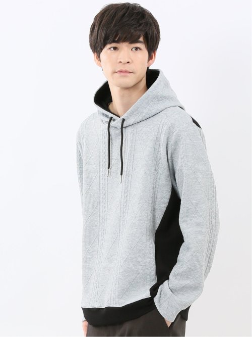 ふくれジャガード 切替 長袖プルパーカー