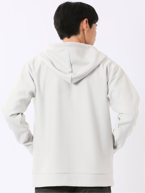 フルジップ パーカー メンズ 長袖 ストレッチ ハニカム ジャガード フーディー