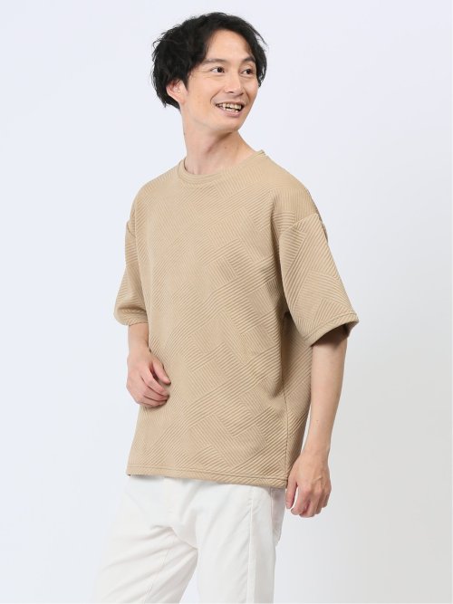 ジオメトリックジャガード クルーネック半袖Tシャツ