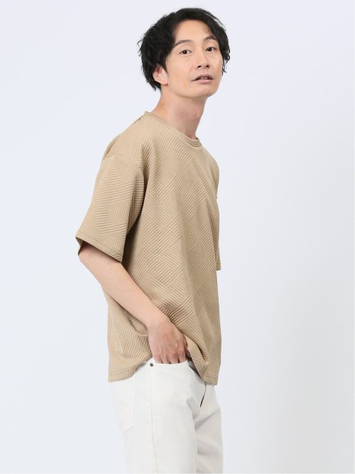 ジオメトリックジャガード クルーネック半袖Tシャツ