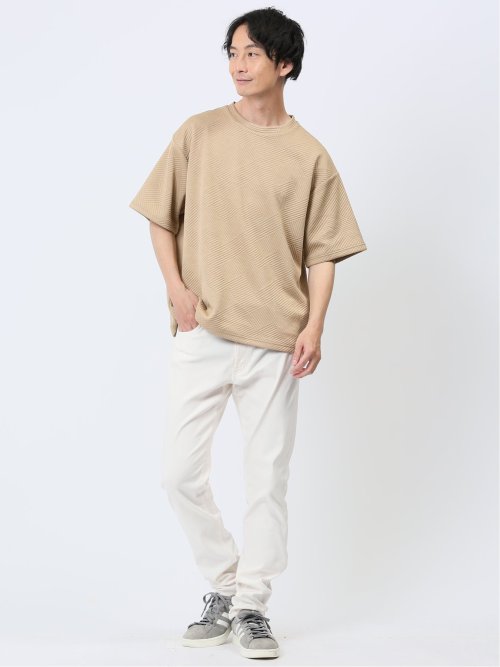 ジオメトリックジャガード クルーネック半袖Tシャツ