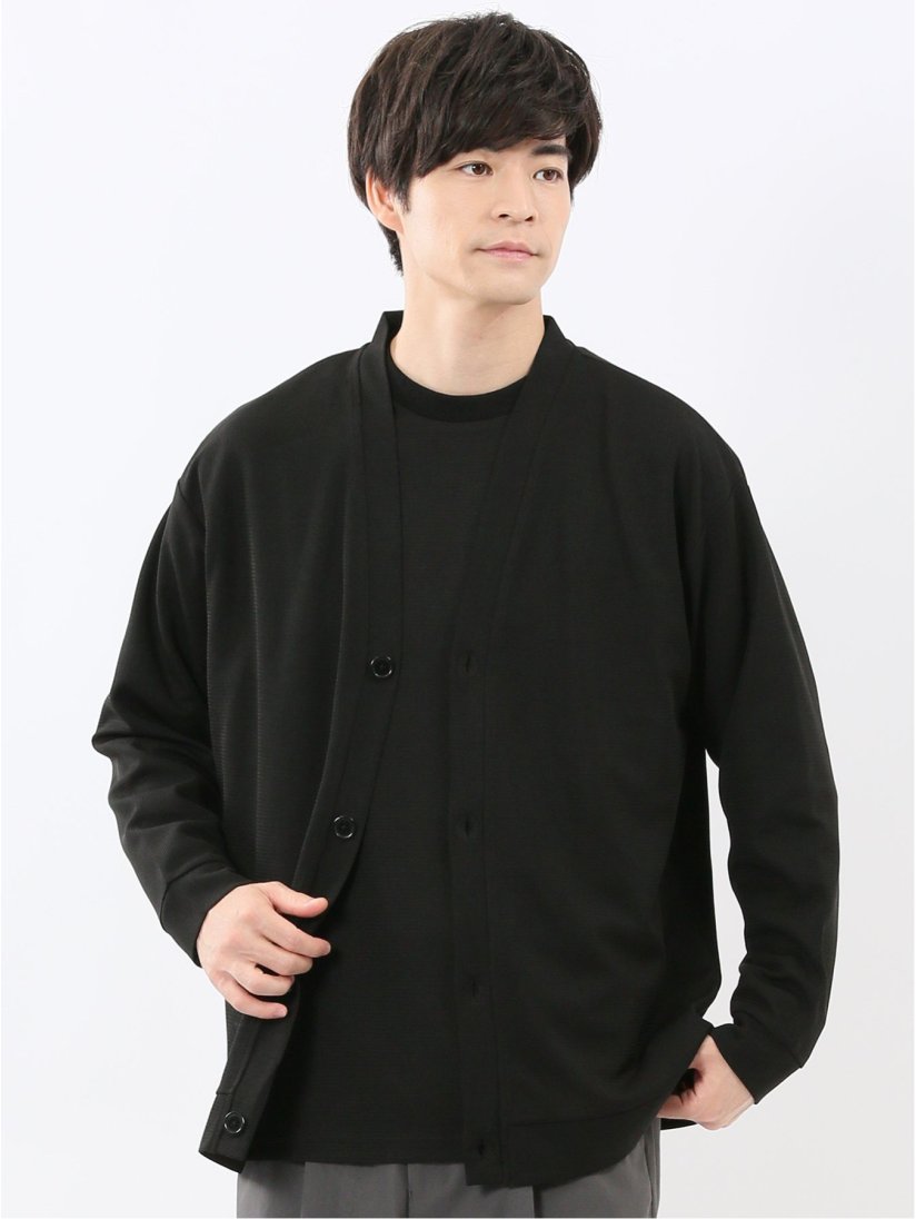 ストレッチ ワッフル Vネックカーディガン(M 05黒): トップス | TAKA-Q 