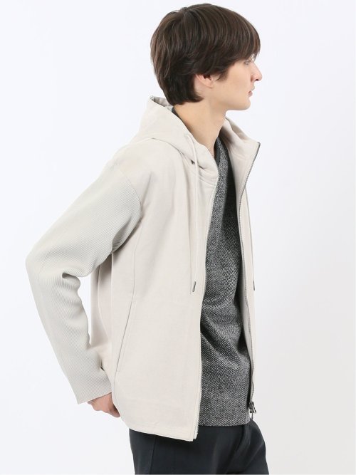 ストレッチ起毛 フルジップパーカー(M 03ライトグレー): トップス