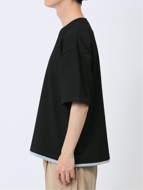 千鳥ジャガード フェイクVネック半袖Tシャツ