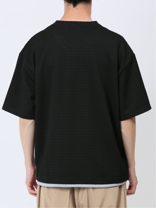 千鳥ジャガード フェイクVネック半袖Tシャツ