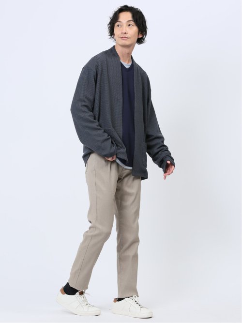 ワッフルニットソー ボタンレスカーディガン