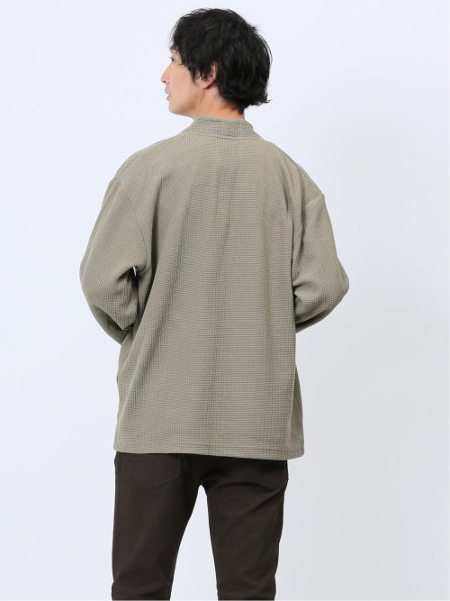 ワッフルニットソー ボタンレスカーディガン