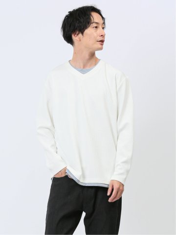 ダイアゴナル フェイクVネック長袖Tシャツ