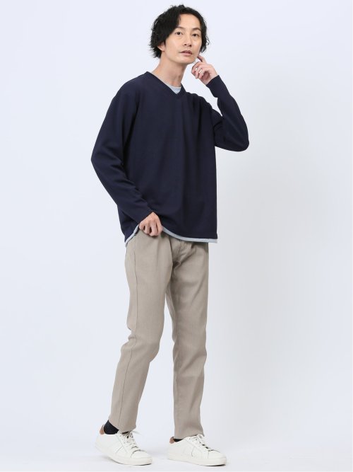 ダイアゴナル フェイクVネック長袖Tシャツ