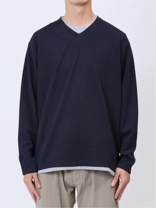 ダイアゴナル フェイクVネック長袖Tシャツ