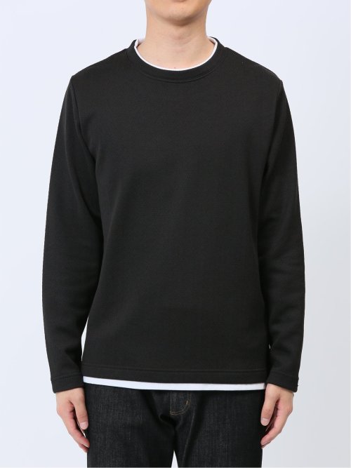 ヘリンボンジャガード フェイククルーネック長袖Tシャツ
