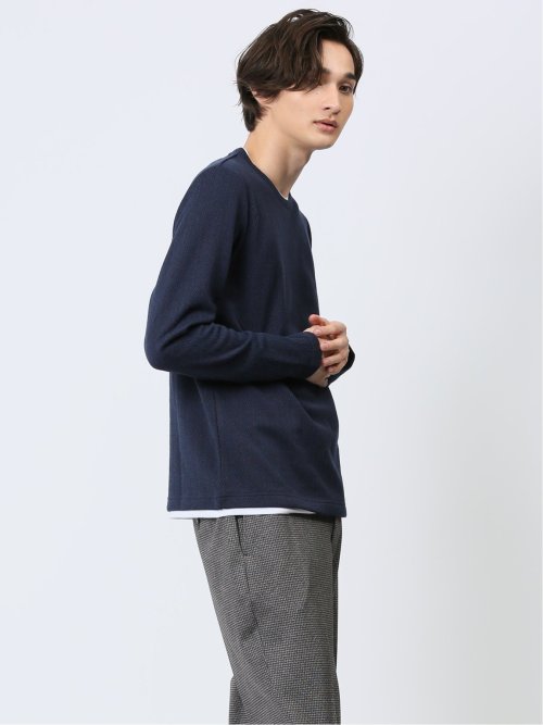 ヘリンボンジャガード フェイククルーネック長袖Tシャツ