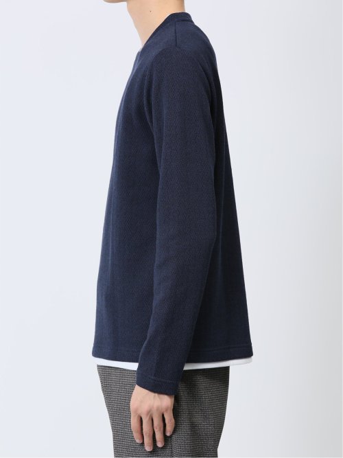 ヘリンボンジャガード フェイククルーネック長袖Tシャツ