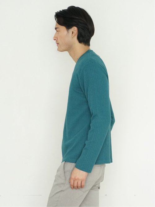 ふくれジャガード ケーブル柄 Vネック長袖Ｔシャツ