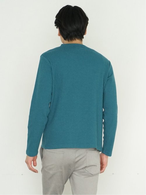 ふくれジャガード ケーブル柄 Vネック長袖Ｔシャツ