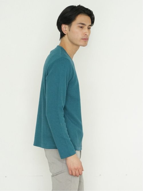 ふくれジャガード ケーブル柄 Vネック長袖Ｔシャツ