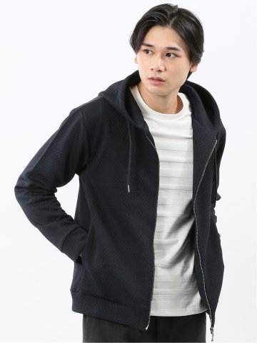 ふくれジャガード 長袖ジップパーカー