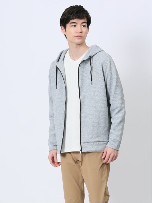 ふくれジャガード 長袖 ジップパーカー 白 M｜メンズ｜タカキュー