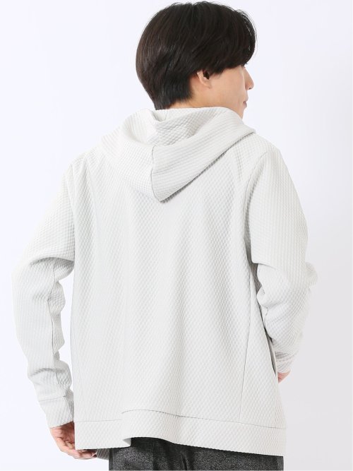 フルジップ パーカー メンズ 長袖 ストレッチ ハニカム ジャガード フーディー