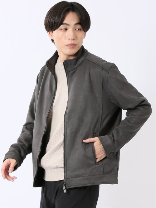 ライダース メンズ 長袖 ストレッチ スタンドカラー フルジップ カットアウター ややゆったり