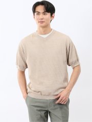 透かし編み Vネック プルオーバー & 半袖 Tシャツ アンサンブル