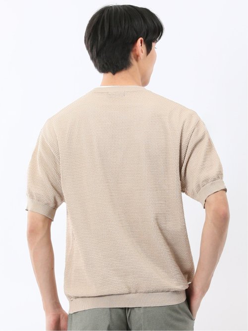 透かし編み Vネック プルオーバー & 半袖 Tシャツ アンサンブル