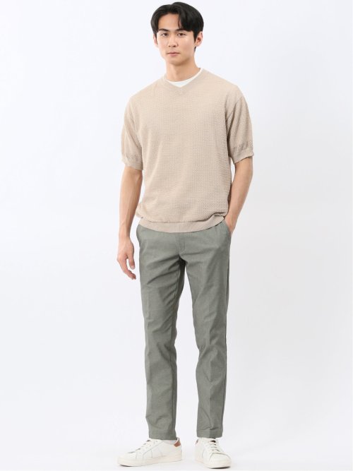 透かし編み Vネック プルオーバー & 半袖 Tシャツ アンサンブル