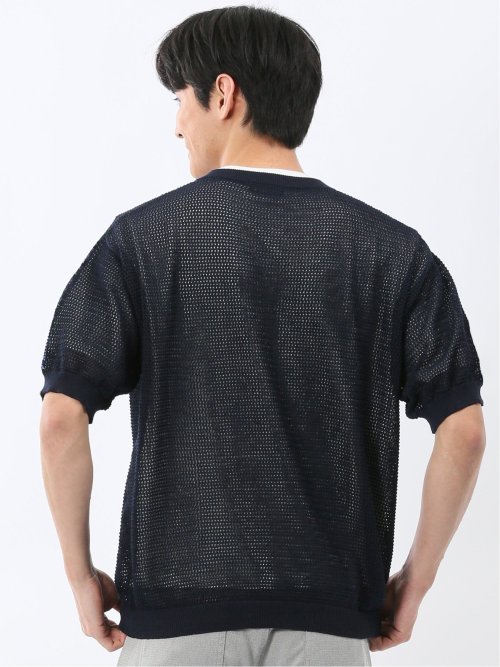 透かし編み Vネック プルオーバー & 半袖 Tシャツ アンサンブル