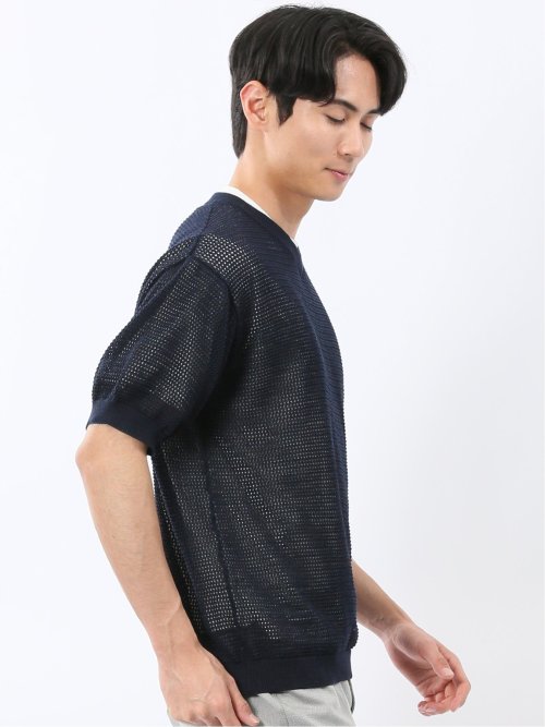 透かし編み Vネック プルオーバー & 半袖 Tシャツ アンサンブル