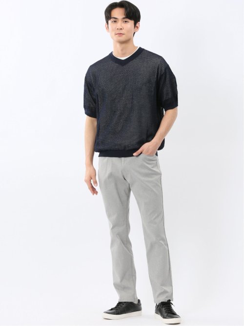 透かし編み Vネック プルオーバー & 半袖 Tシャツ アンサンブル
